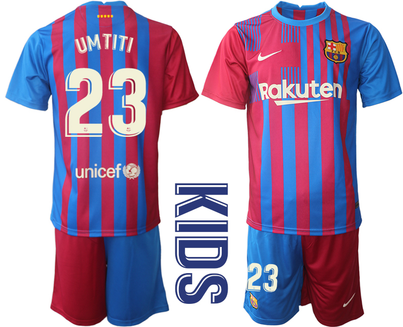 Youth 2021-2022 Club Barcelona home red #23 Nike Soccer Jerseys